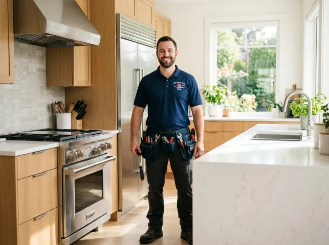 Appliance Repair Hero technician in a Amston, CT kitchen after an appliance repair
